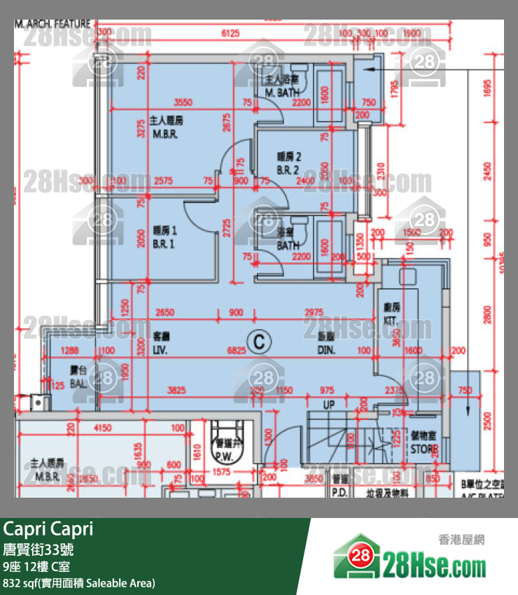 Capri 大厦 9座 12楼 C室 平面图