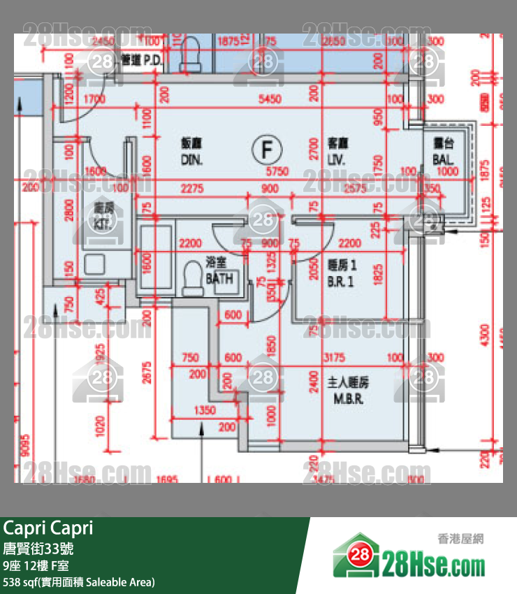 Capri 大厦9座12楼 F室 平面图