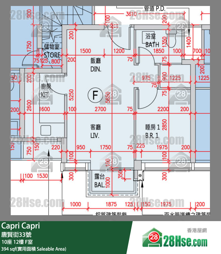 Capri 大厦 10座 12楼 F室 平面图