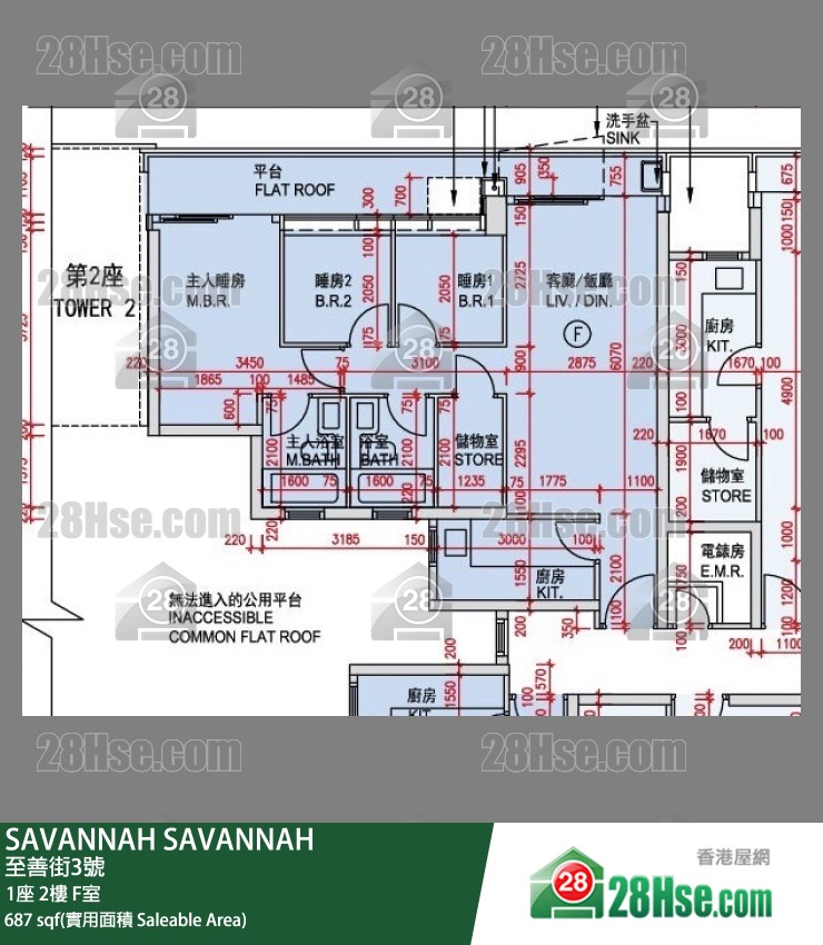 SAVANNAH 大廈1座2樓 F室 平面圖