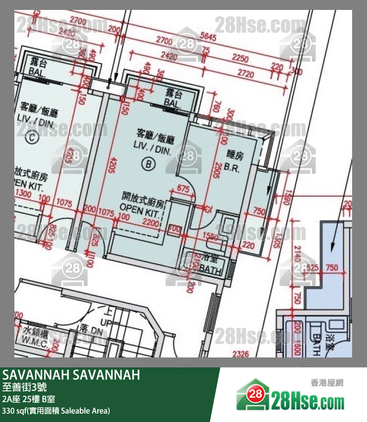 SAVANNAH, Flat B, 25/F, Tower 2a FloorPlan