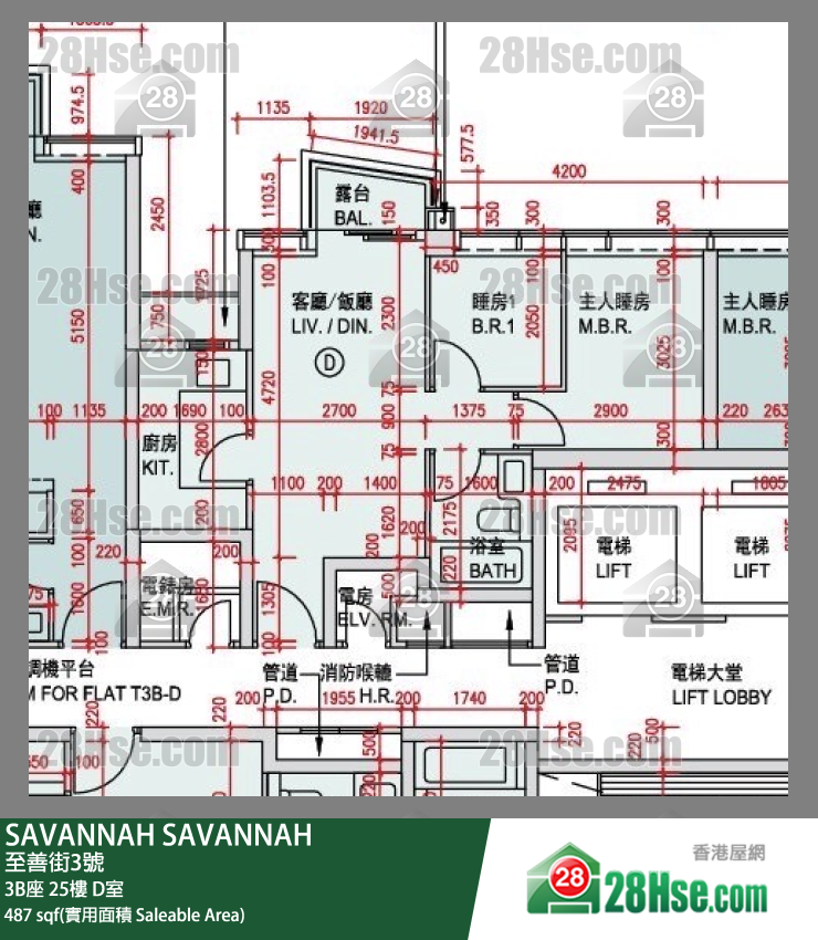 SAVANNAH,  Flat D, 25/f, Tower 3b, Building FloorPlan