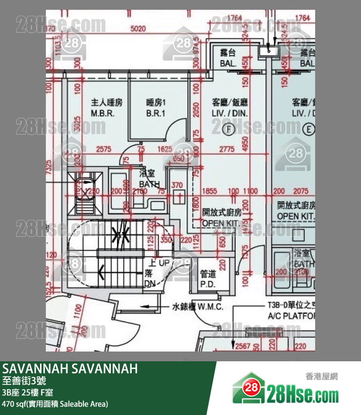 SAVANNAH,  Flat F, 25/f, Tower 3b, Building FloorPlan
