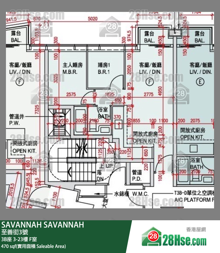 SAVANNAH 大廈3B座12樓 F室 平面圖