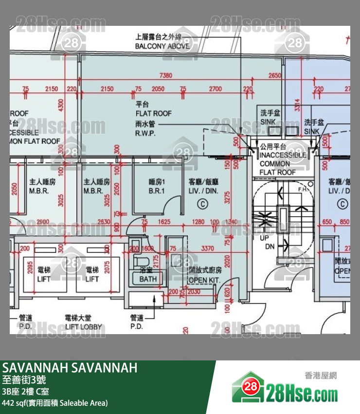 SAVANNAH 大廈 3B座 2樓 C室 平面圖