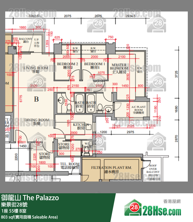 御龍山 1座 55樓 B室 平面圖