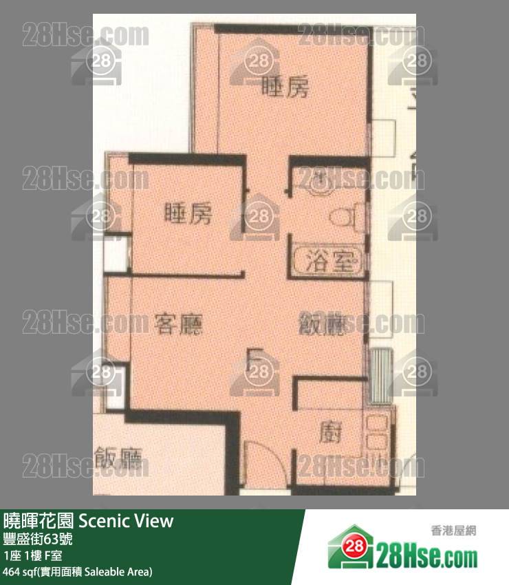 曉暉花園 1座1樓 F室 平面圖