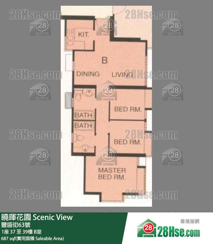 曉暉花園 1座38樓 B室 平面圖