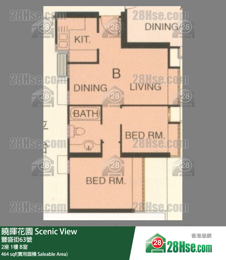 曉暉花園 2座1樓 B室 平面圖