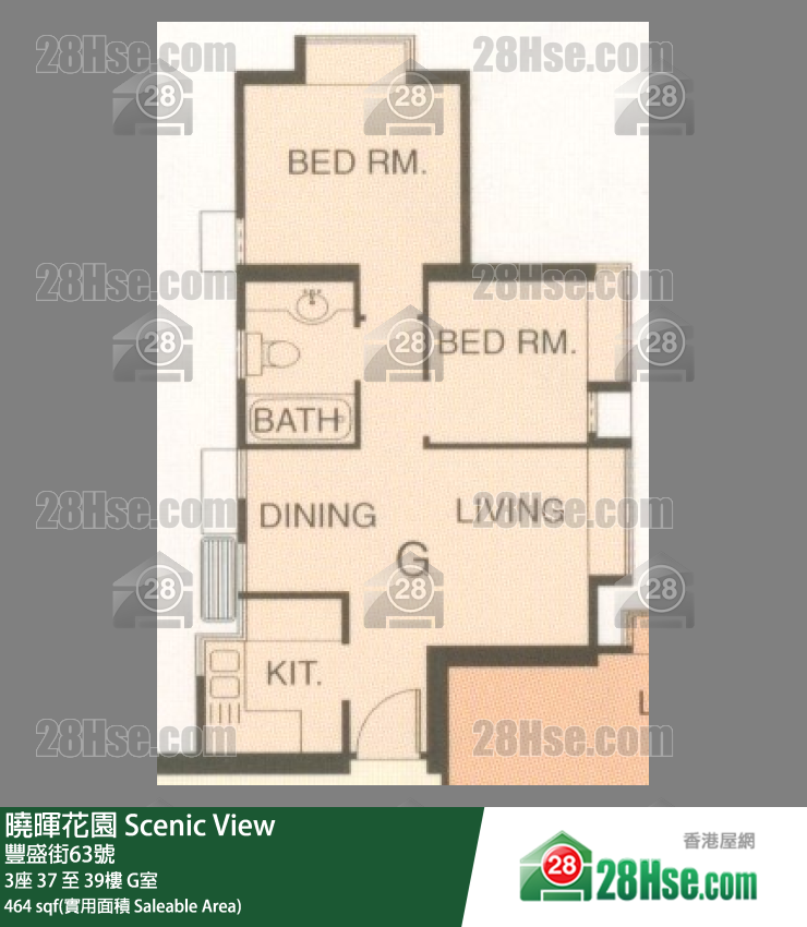 曉暉花園 3座38樓 G室 平面圖