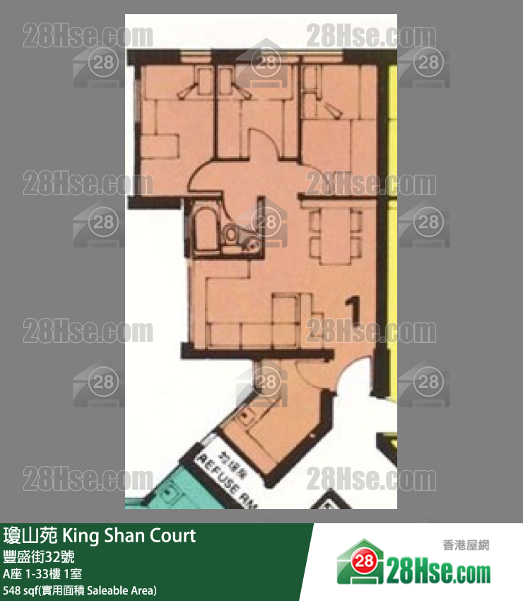 瓊山苑 A座23樓 1室 平面圖