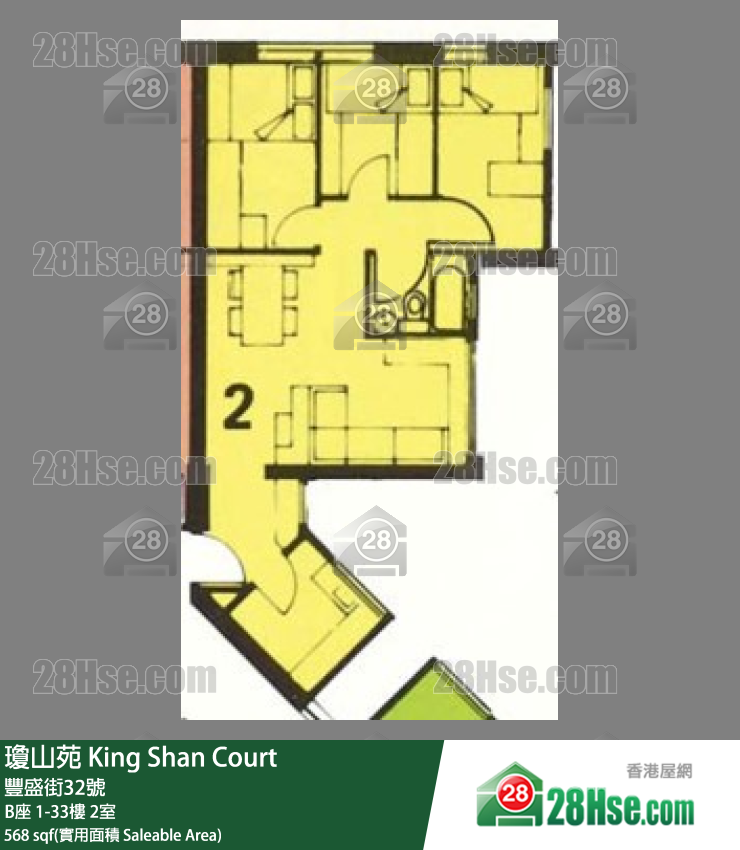 瓊山苑 B座16樓 2室 平面圖