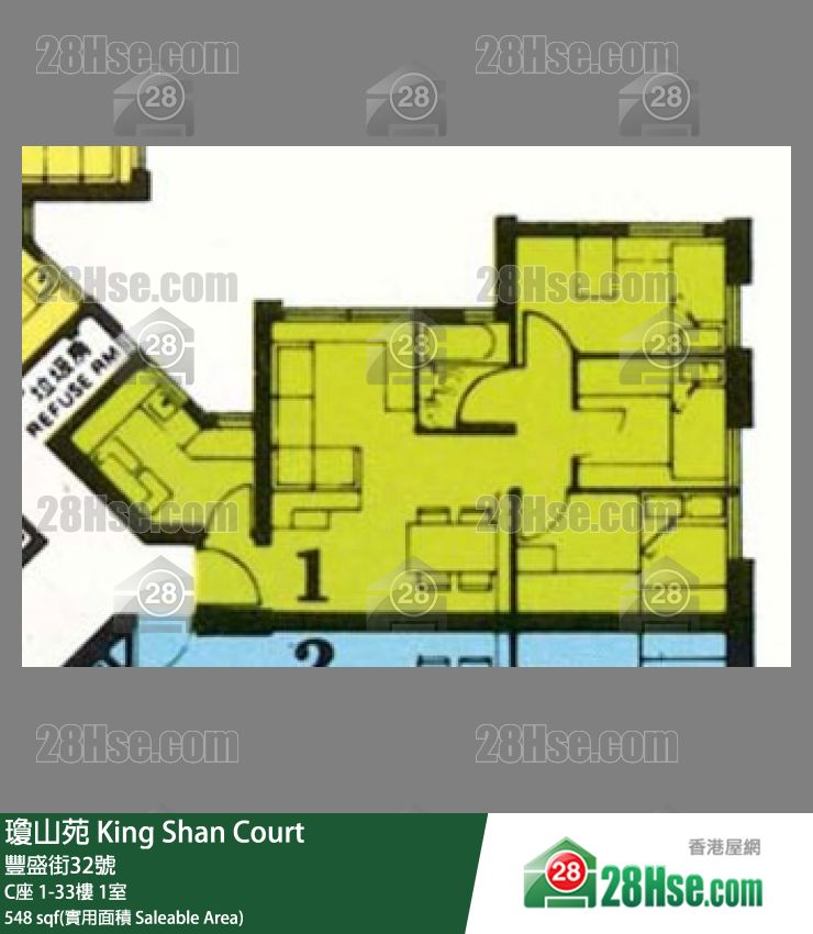 瓊山苑 C座21樓 1室 平面圖