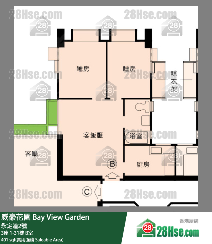 威豪花園 3座4樓 B室 平面圖