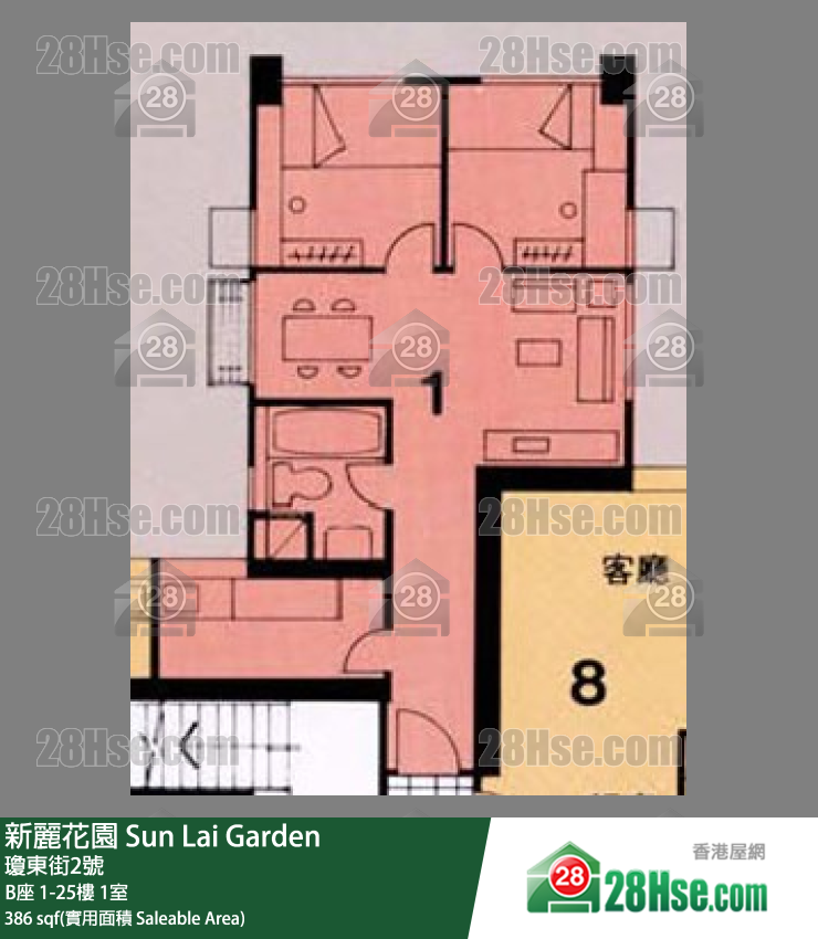 新麗花園 B座24樓 1室 平面圖