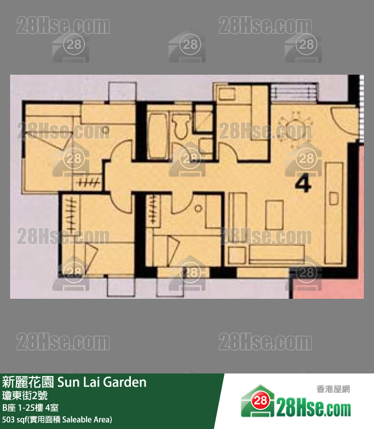 新麗花園 B座8樓 4室 平面圖