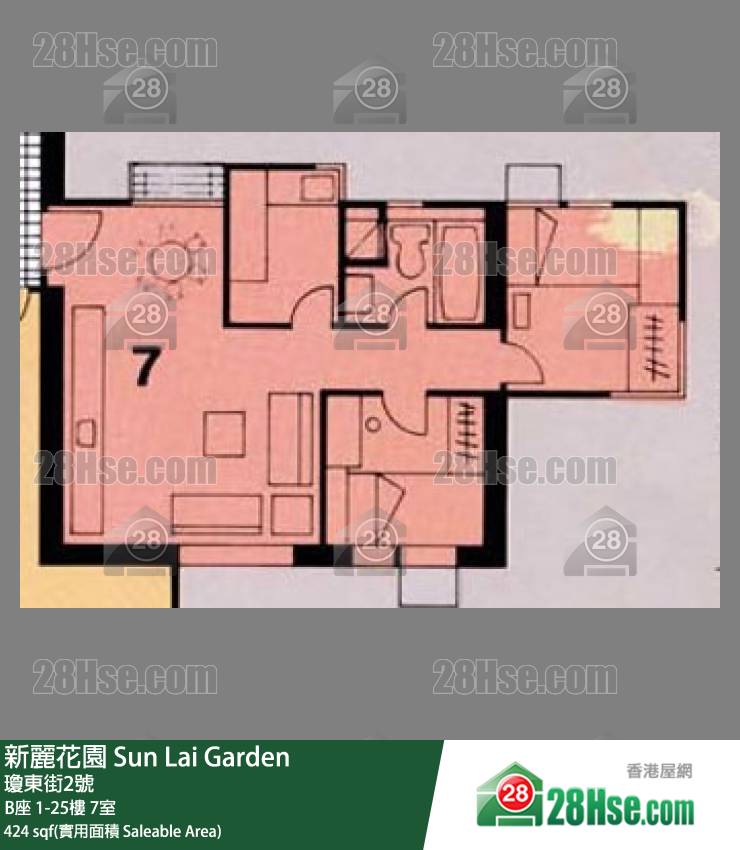 新麗花園 B座12樓 7室 平面圖