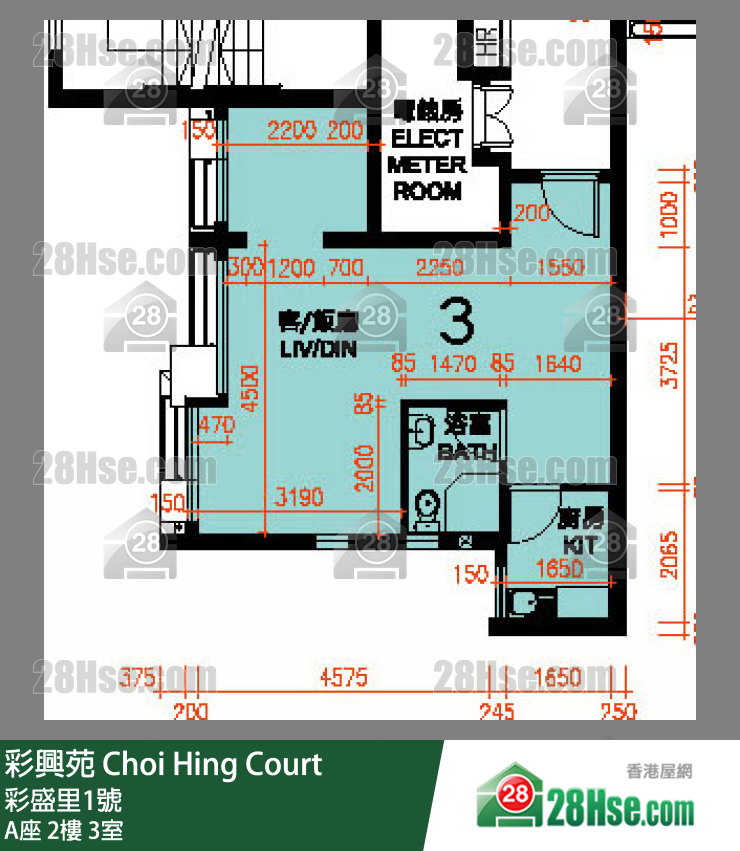 彩興苑 A座 2樓 3室 平面圖