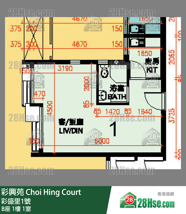 彩興苑 B座 1樓 1室 平面圖
