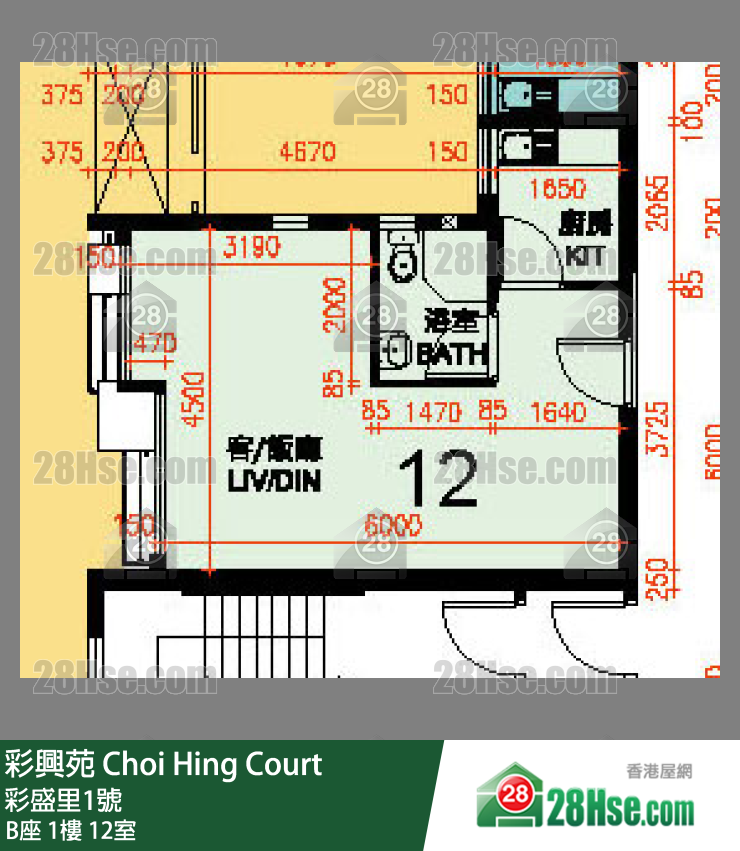 彩興苑 B座 1樓 12室 平面圖