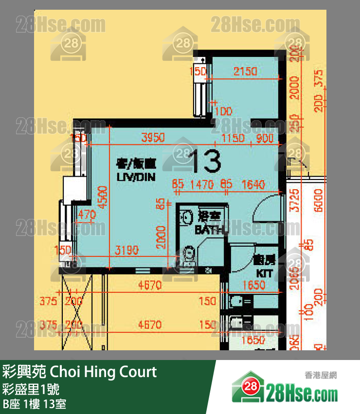 彩興苑 B座 1樓 13室 平面圖