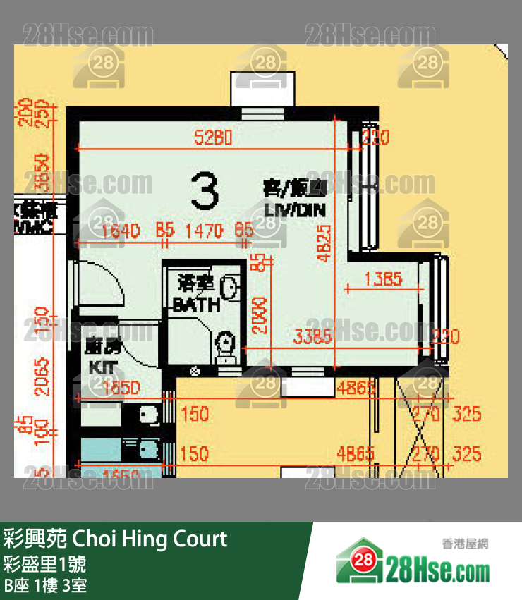 彩興苑 B座 1樓 3室 平面圖