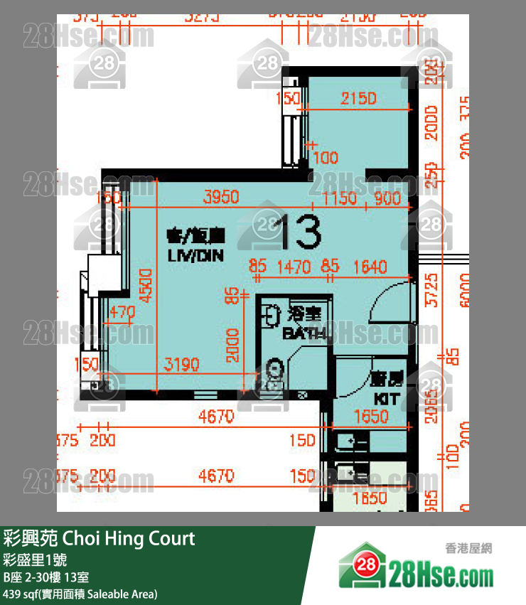 彩興苑 B座 18樓 13室 平面圖