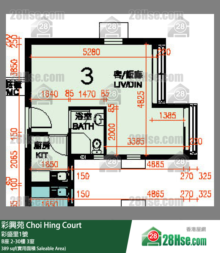 彩興苑 B座 27樓 3室 平面圖