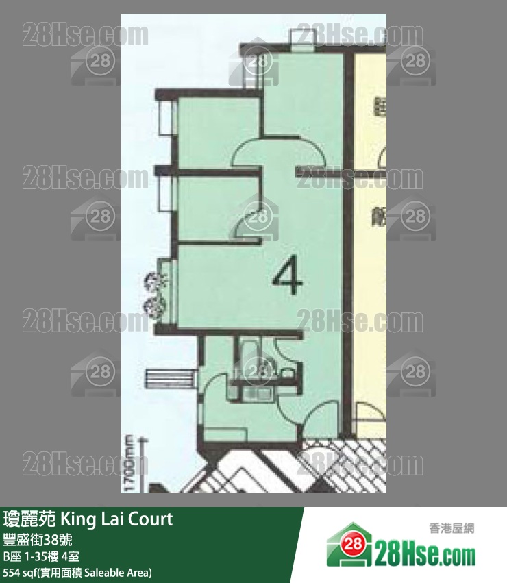 瓊麗苑 B座34樓 4室 平面圖