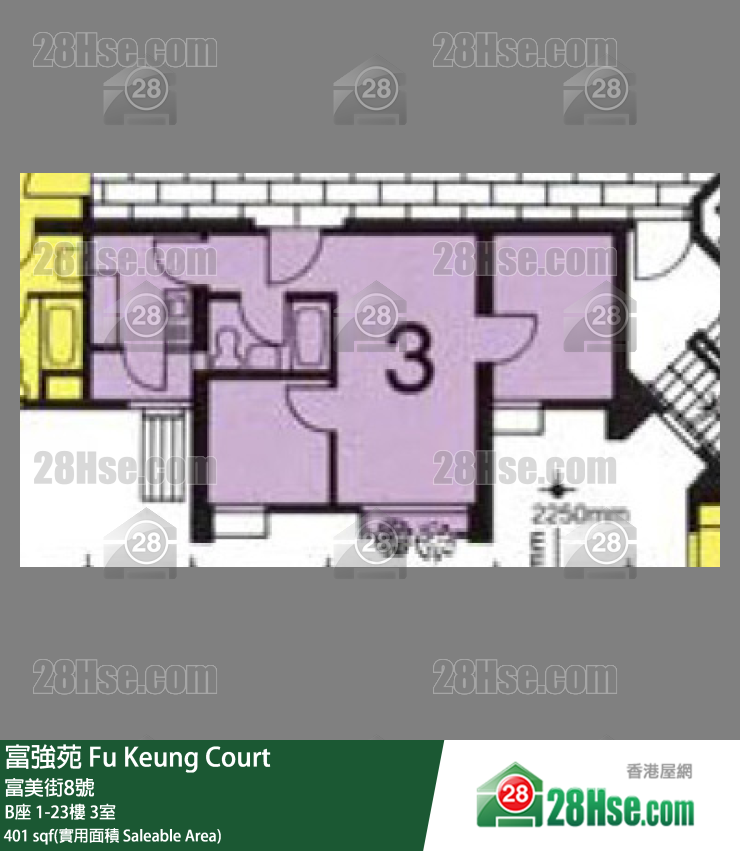 富强苑 B座2楼 3室 平面图