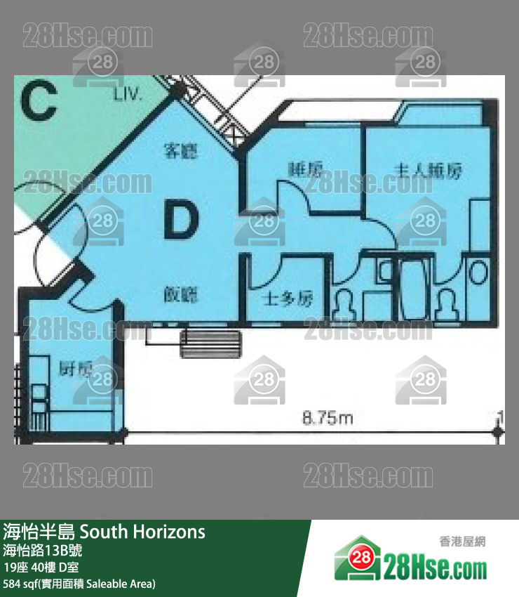 海怡半島 19座40樓 D室 平面圖