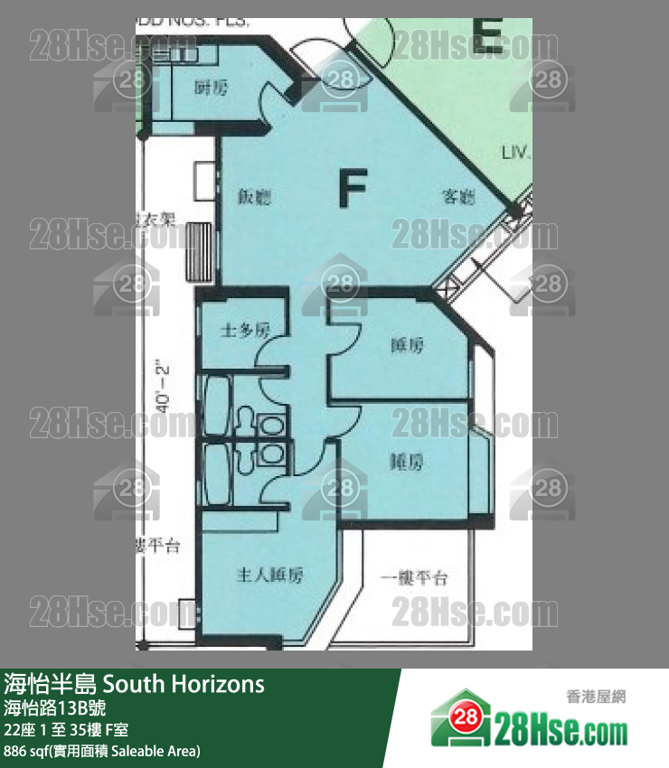 海怡半島 22座1樓 F室 平面圖