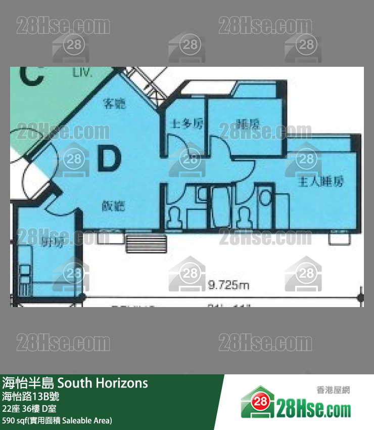海怡半島 22座36樓 D室 平面圖