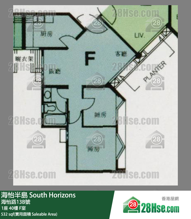 海怡半島 1座40樓 F室 平面圖