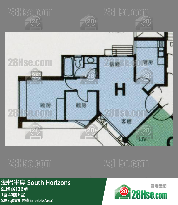 海怡半島 1座40樓 H室 平面圖