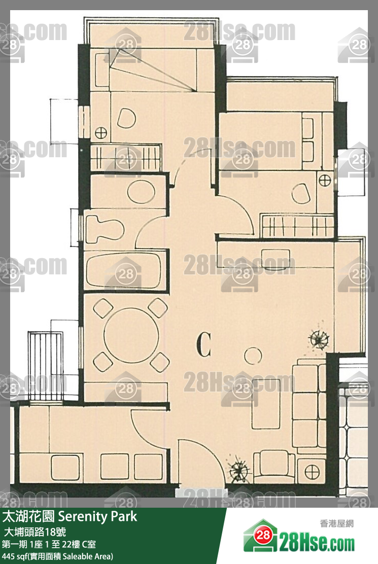 太湖花園 第一期 1座 1樓 C室 平面圖