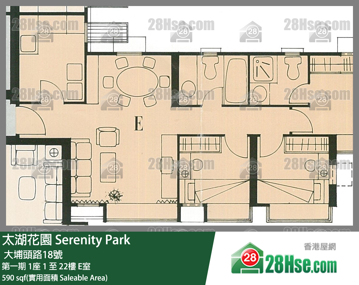 太湖花園 第一期1座1樓 E室 平面圖