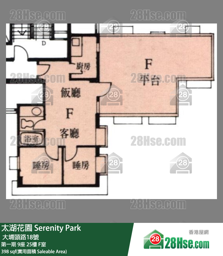太湖花園 第一期9座25樓 F室 平面圖