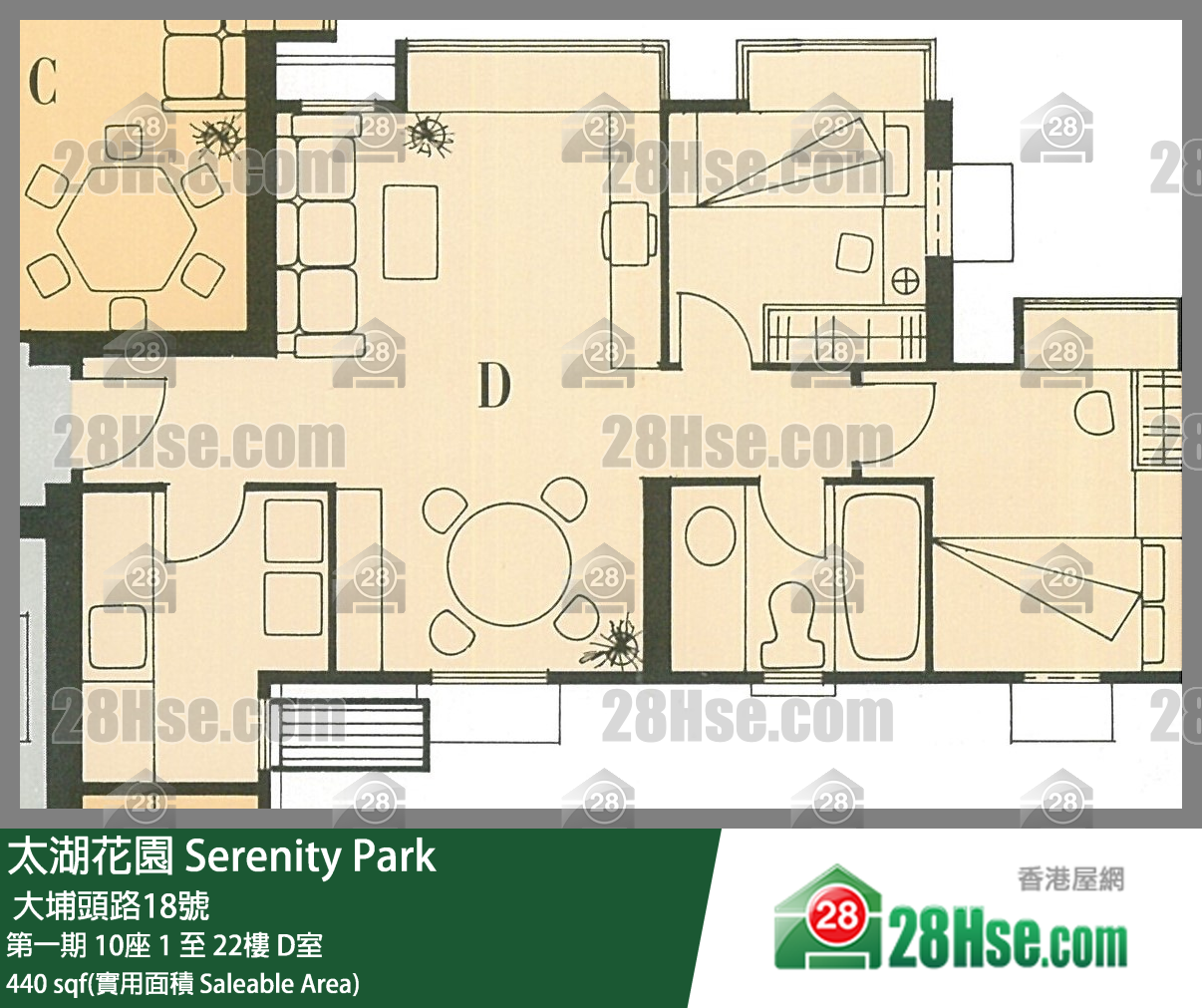 太湖花園 第一期10座20樓 D室 平面圖