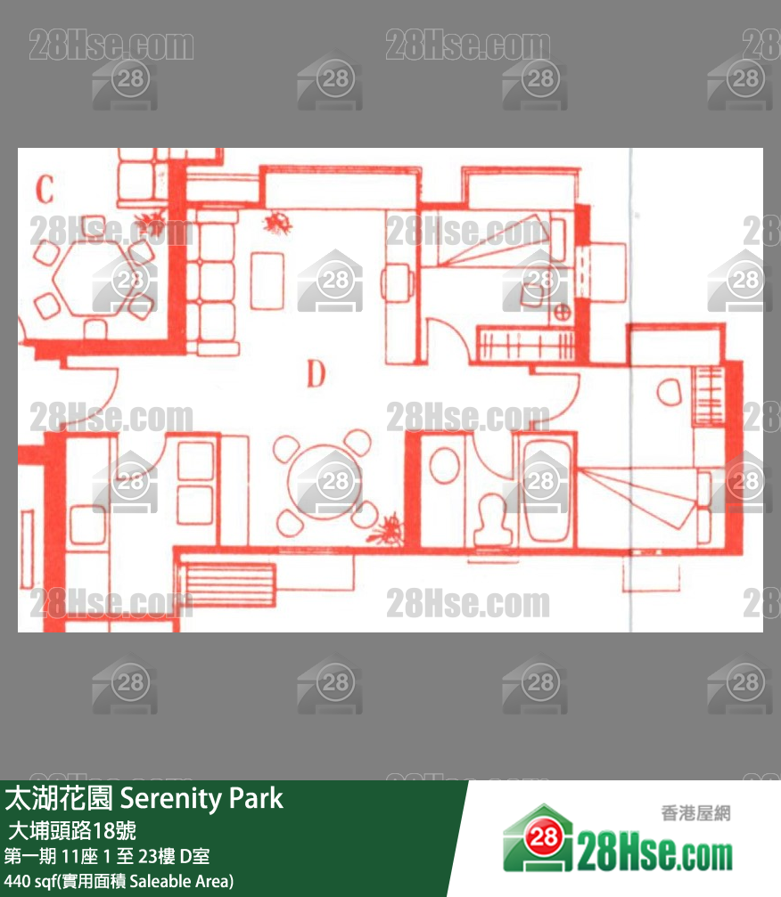 太湖花園 第一期11座12樓 D室 平面圖
