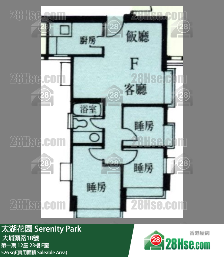 太湖花園 第一期12座23樓 F室 平面圖