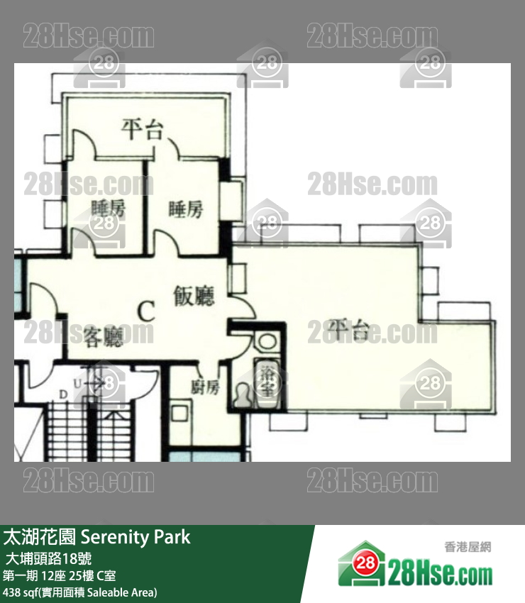太湖花園 第一期12座25樓 C室 平面圖