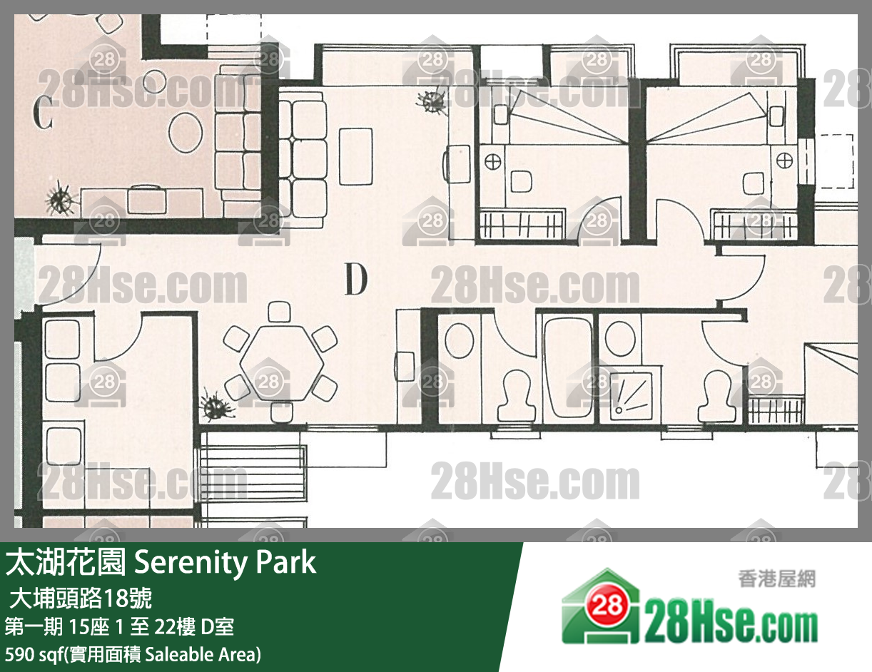 太湖花園 第一期 15座 16樓 D室 平面圖
