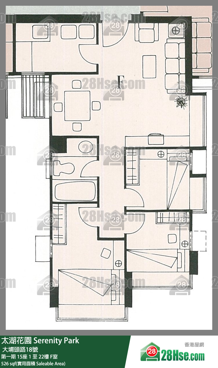 太湖花園 第一期15座5樓 F室 平面圖
