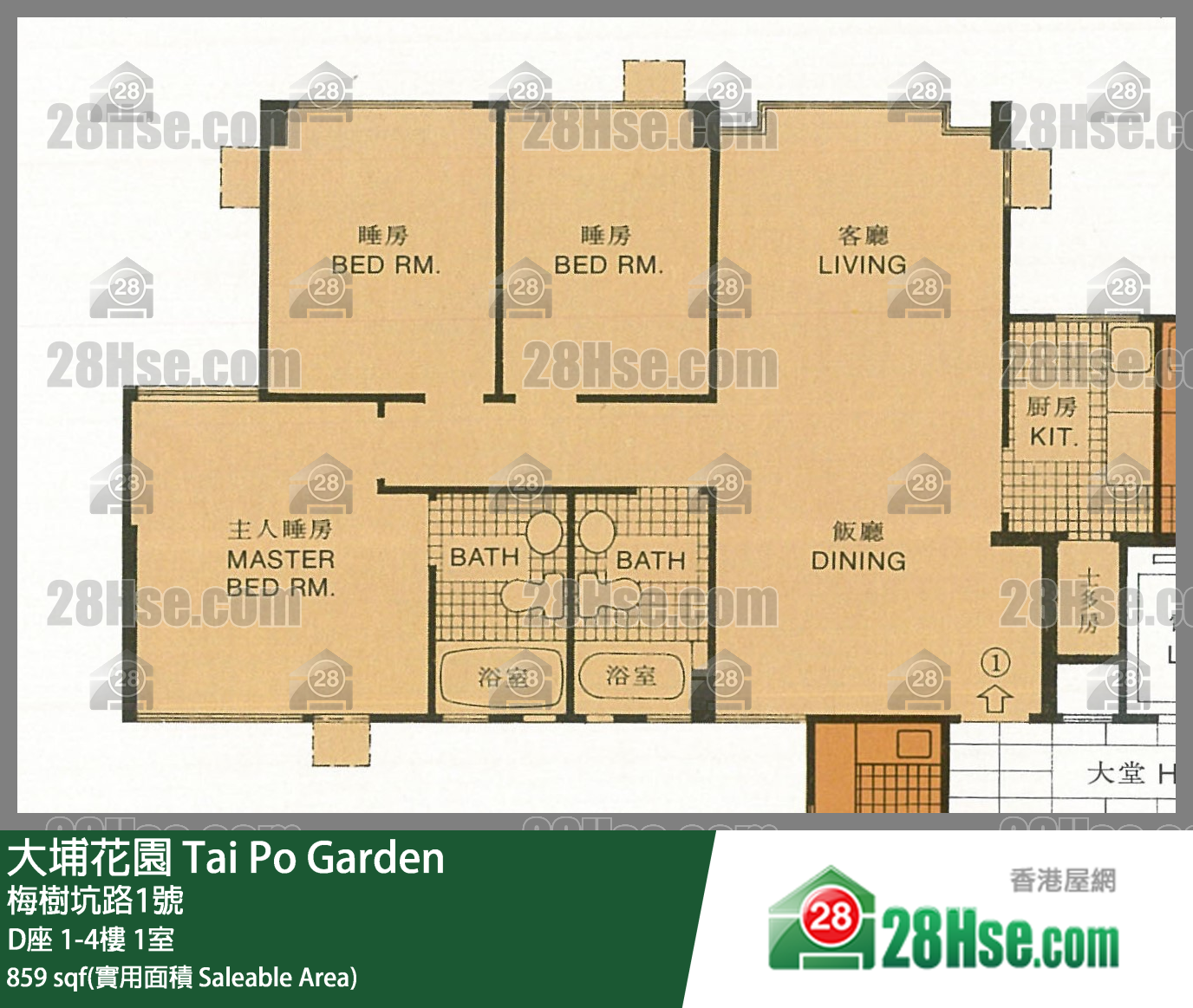 大埔花園 D座4樓 1室 平面圖