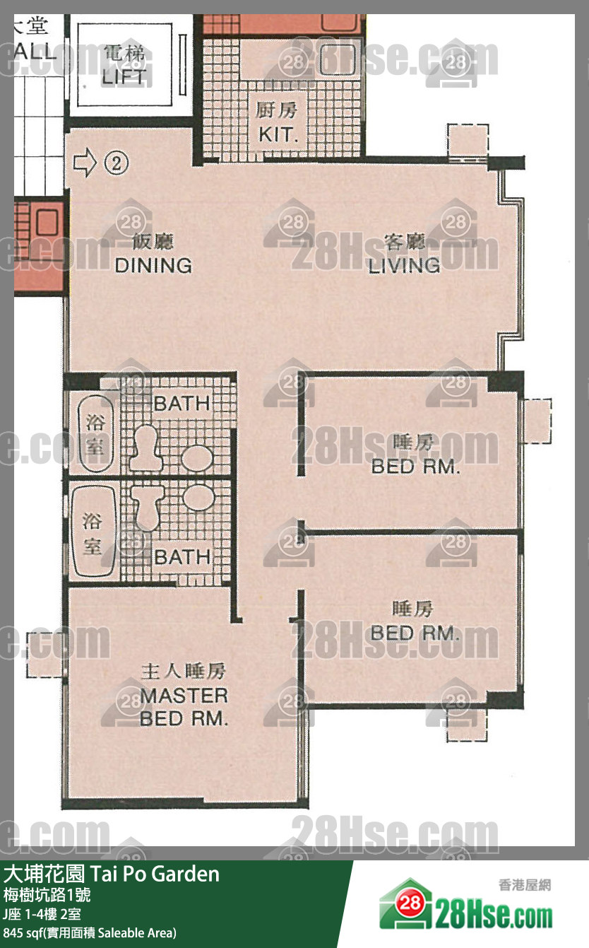 大埔花园 J座4楼 2室 平面图
