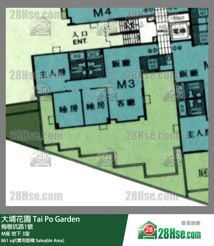 大埔花園 M座地下 3室 平面圖
