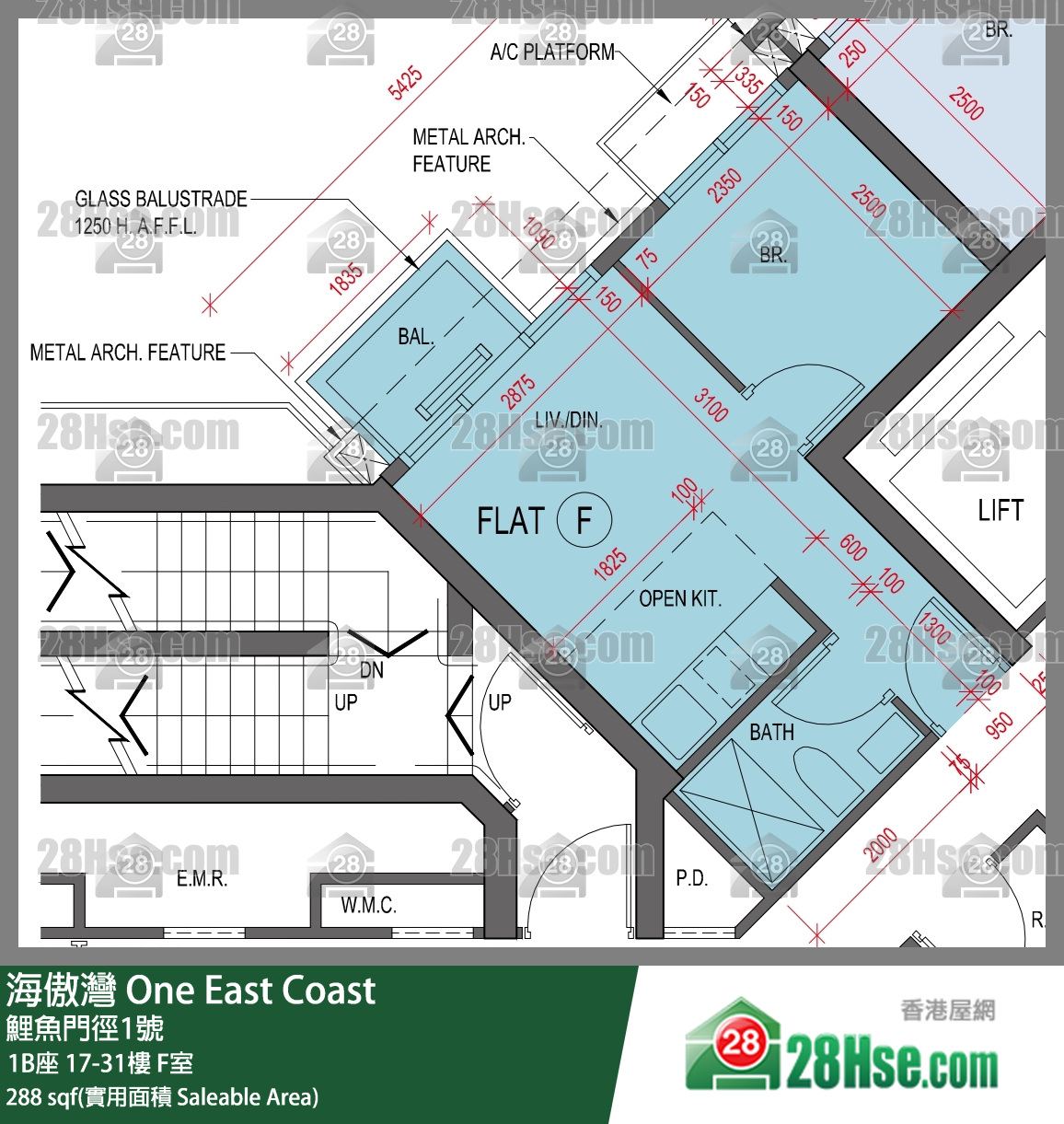 海傲灣 1B座 18樓 F室 平面圖