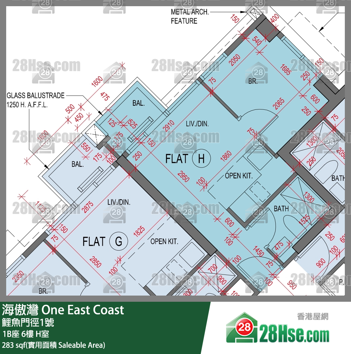 海傲湾 1B座 6楼 H室 平面图