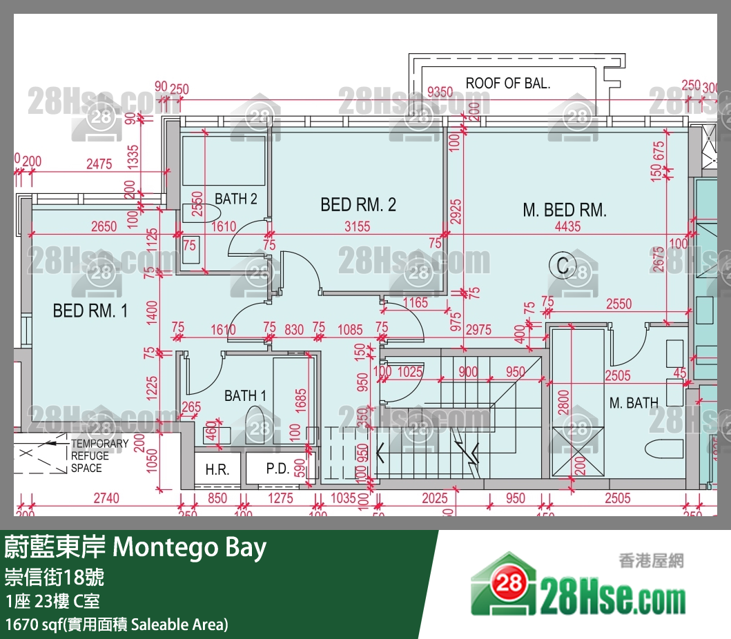 蔚藍東岸 1座23樓 C室 平面圖